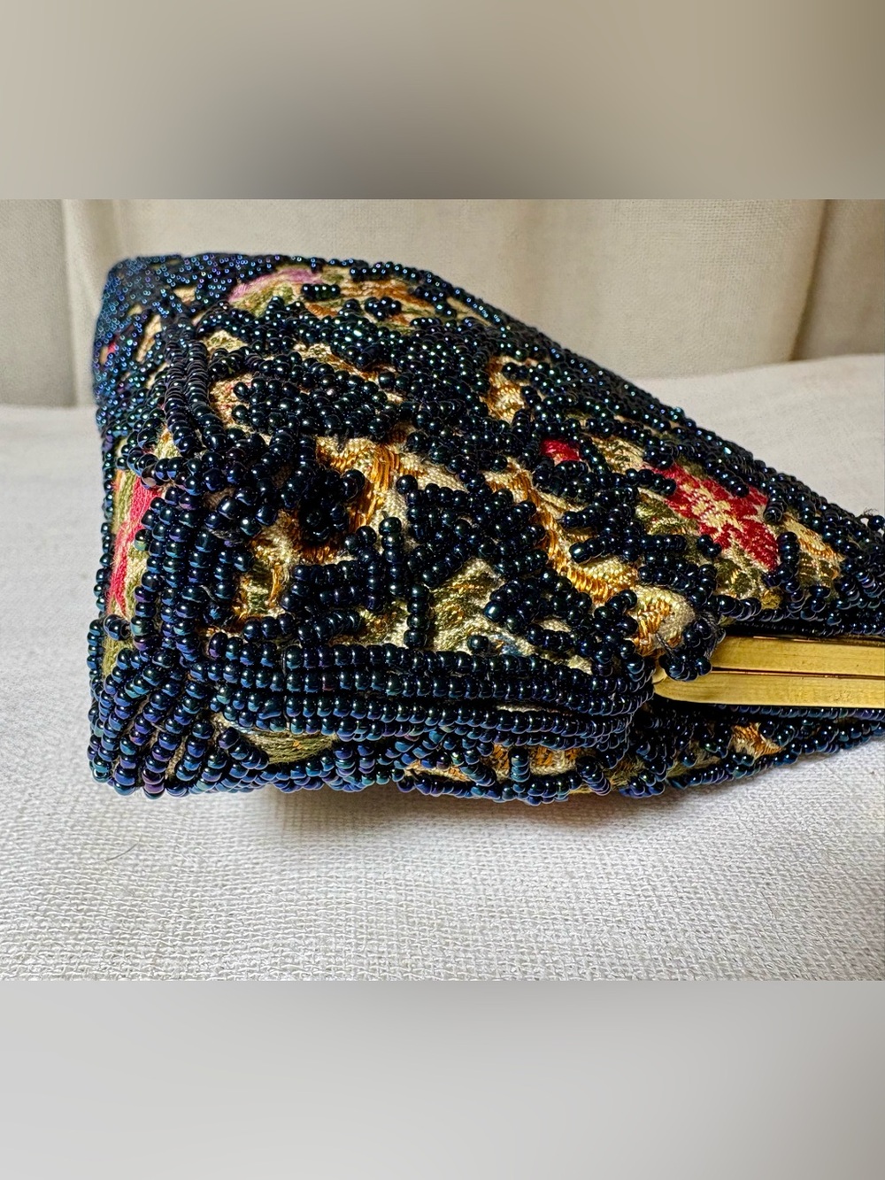 Vintage Beaded Evening Mini Bag Tapestry Clutch Old Hollywood Purse Rare - Picture 7 of 11
